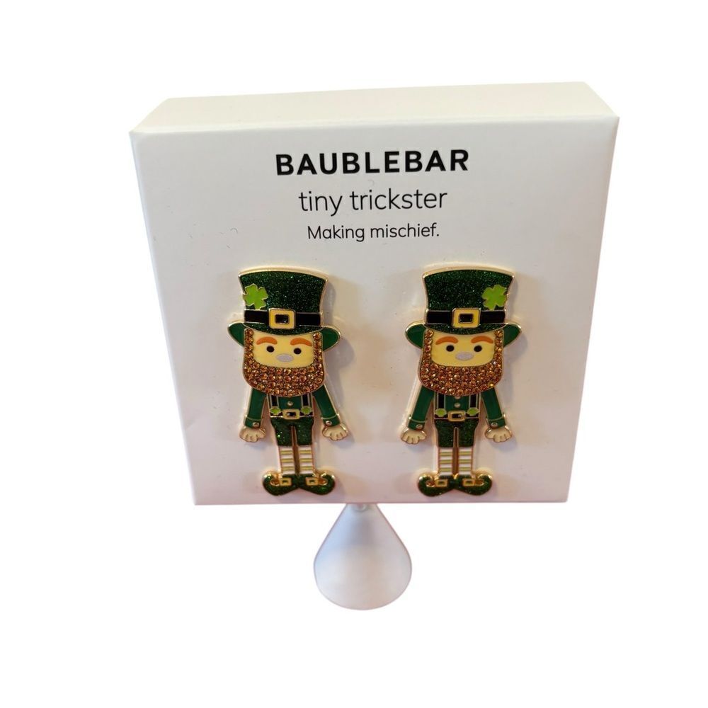 Adorable BaubleBar Tiny Trickster Pave Crystal Leprechaun Earrings.